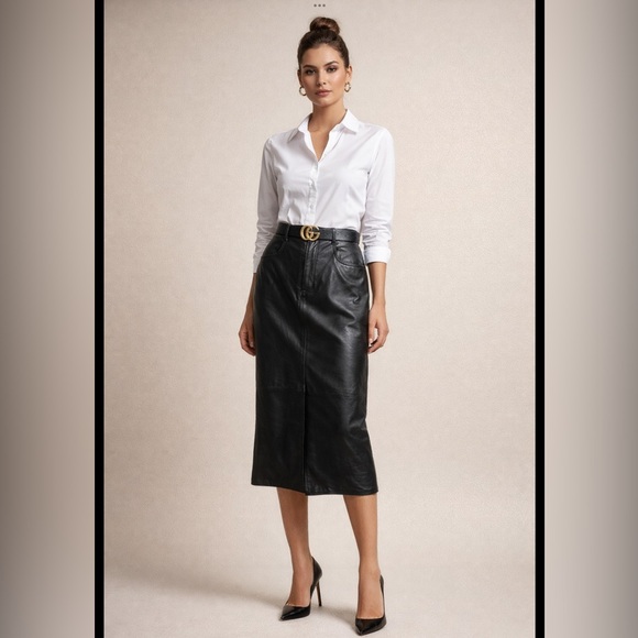 MODA A'PARTENIA VINTAGE BLACK LEATHER MIDI SKIRT.size 40 EU - Picture 2 of 15